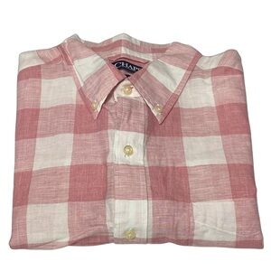 CHAPS Linen Cotton Blend Pink White Plaid Button Down Shirt Men’s Large